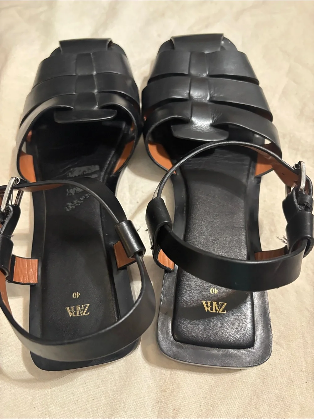Zara Black Woven Leather Ankle-Strap Sandals - Picture 4 of 7